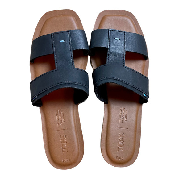 TOMS Black Leather Seacliff Slide Sandal Women’s Size 6.5 NWOT - Picture 7 of 10